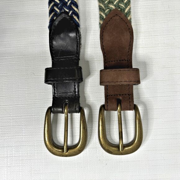 1980s Vintage Woven Belts Ribco Size 34 Lot of 2 Leather Ends Preppy Coastal